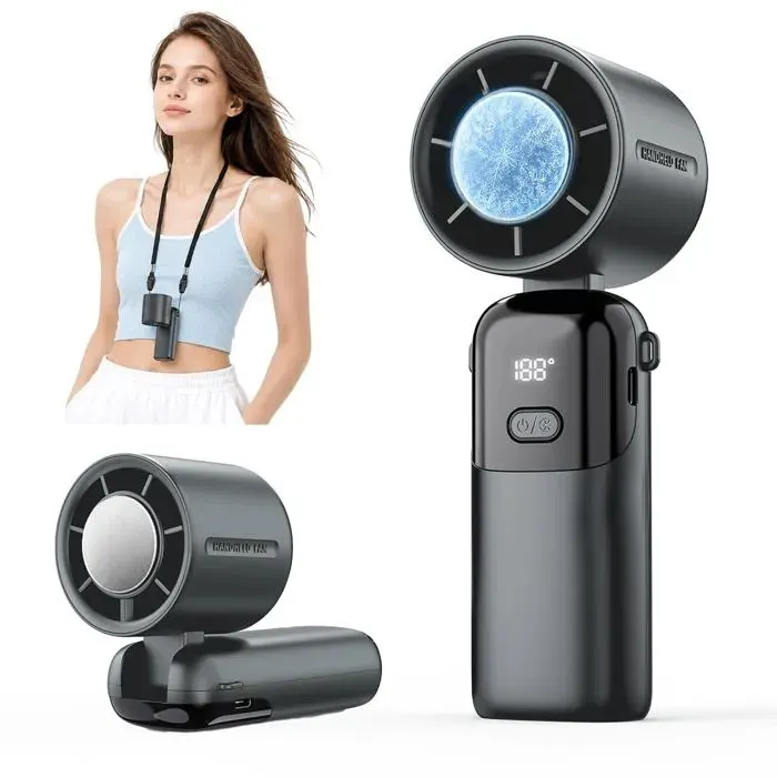 Mini ventilateur portable 4-en-1 - 100 vitesses batterie 5000 mAh écran LED moteur sans balais format de poche — coloris Gris