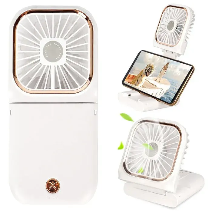 Mini ventilateur portable 5 en 1 à piles comme batterie externe ventilateur à main rechargeable par USB blanc