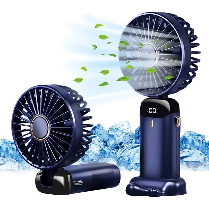 Mini Ventilateur Portable 5000mAh Rechargeable USB 5 Vitesses 3-en-1 Pliable pour Maison/Bureau/Camping/Voyage (Bleu) VITDIPY