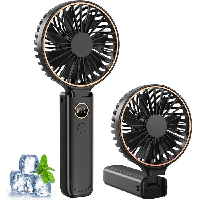 Mini Ventilateur Portable 6 vitesses avec Écran LED Rechargeable USB-C Silencieux Petit Ventilateur de Bureau pour voyage bureau