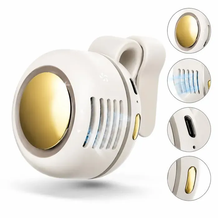 Mini ventilateur portable 900mAh 3 vitesses pince orientable à 360° conception sans pale transport facile en poche ≤ 25dB
