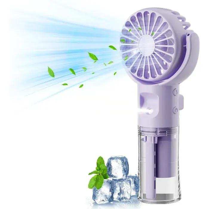 Mini ventilateur portable à jet deau - ULISEM - Violet - USB rechargeable - 4 vitesses - Léger - Fonction brumisation