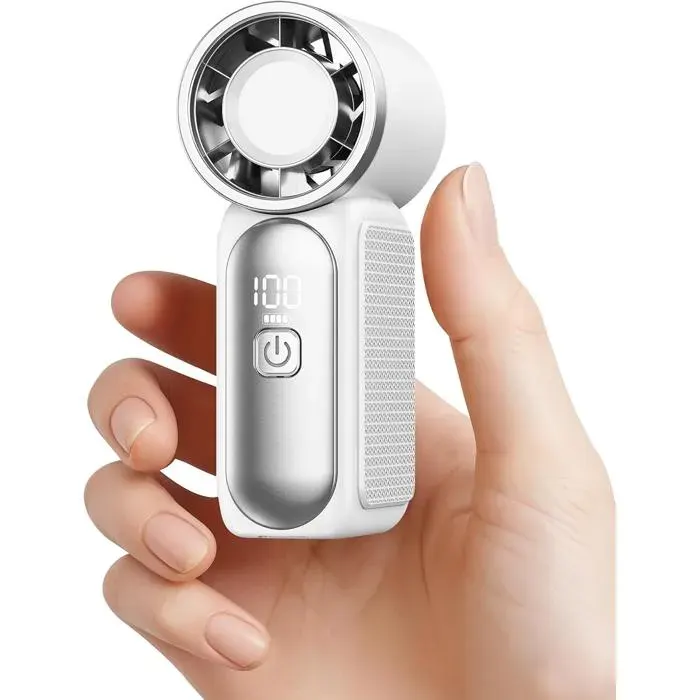 Mini Ventilateur Portable à Main – 100 Vitesses Haute Vélocité (16 900 tr/min) avec Écran LED – Rechargeable par USB – Blanc