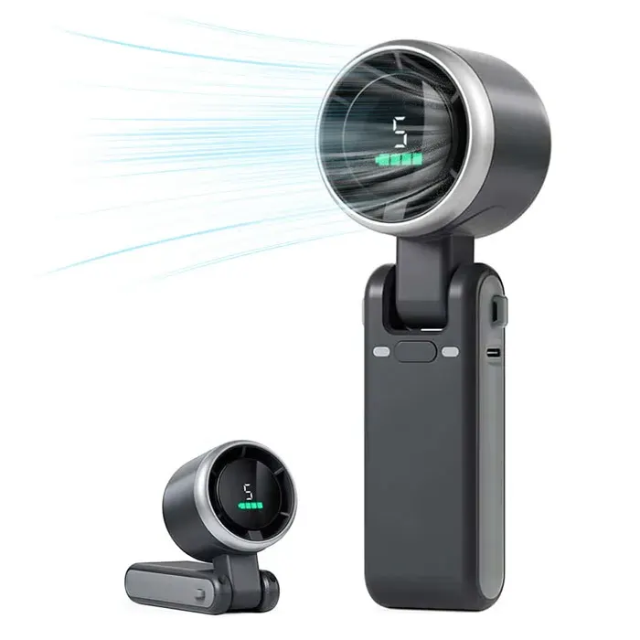 Mini Ventilateur Portable à Main Turbo Réglable Ventilateur avec écran LED indicateur niveau avec Batterie 3600mAh 5 vitesses noir