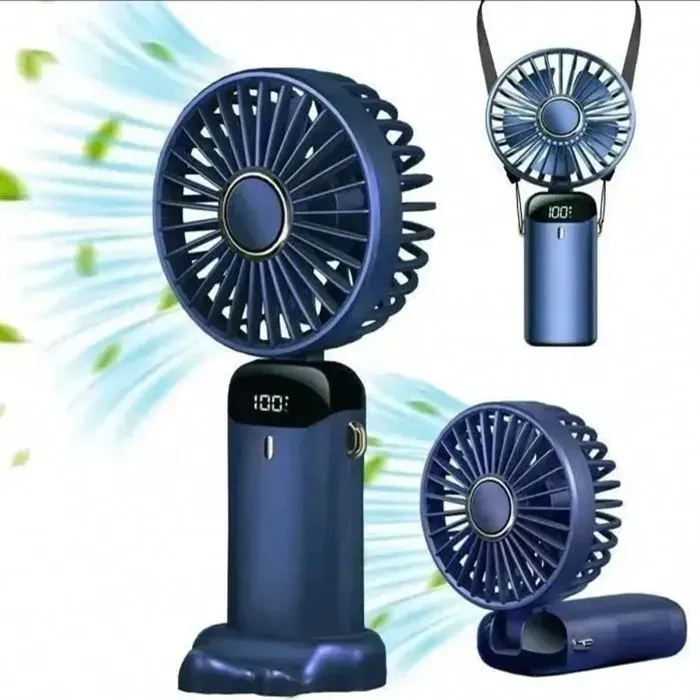 Mini ventilateur portable avec affichage LED chargement USB cinq vitesses de ventilation réglables pliable et portable.