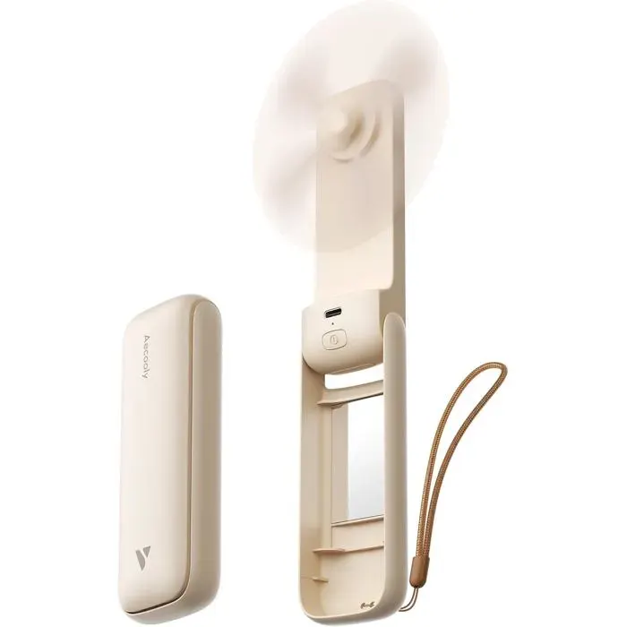 Mini Ventilateur Portable avec Miroir Petit Ventilateur à Main USB Rechargeable [24H dAutonomie] Pliable et Puissant pour Voya