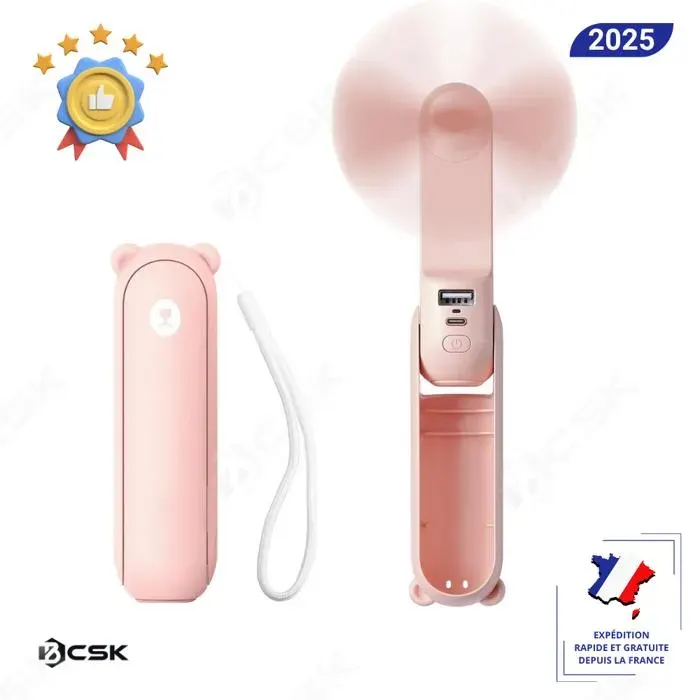 Mini Ventilateur Portable BCSK® 3 en 1 Ventilateur de poche avec lampe de poche et batterie externe - Chargeur de téléphone