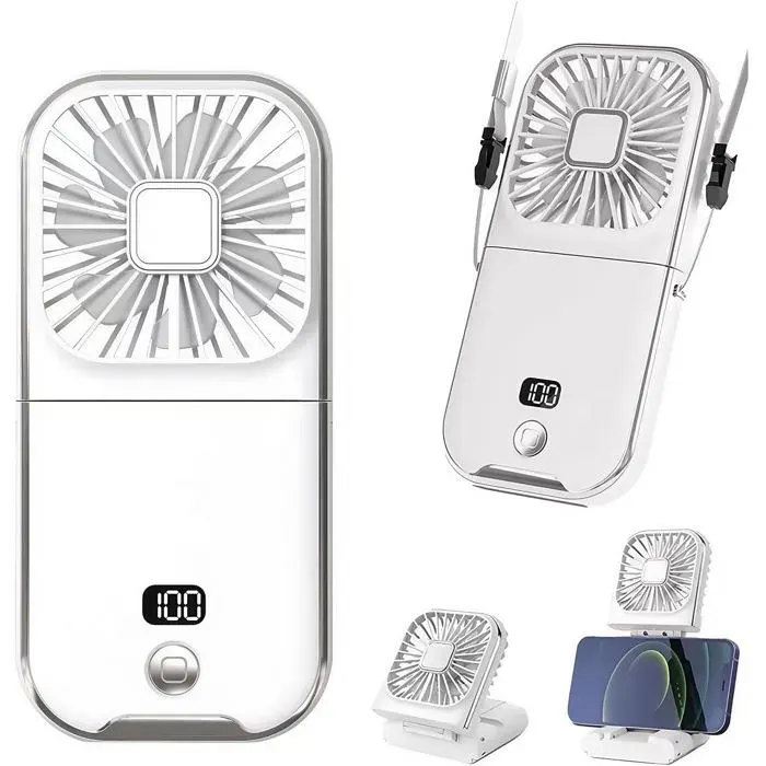 Mini Ventilateur Portable de Poche à Vitesse Variable Avec Affichage NuméRique LED et Support Pour TéléPhone Portable