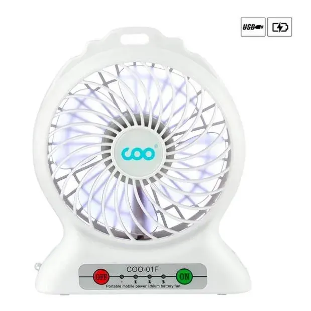 Mini Ventilateur Portable de Table USB Ventilateurs de Poche Silencieux avec Batterie et LED Light 3 Vitesses Fan Multifonction Poc