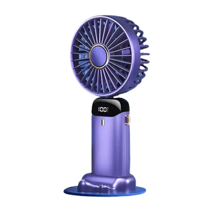 Mini ventilateur portable dextérieur double batterie 5 vitesses idéal pour le camping et la randonnée (violet).