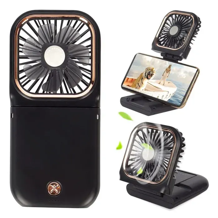 Mini-ventilateur portable - GRANDSALEY - Modèle 5-en-1 - Pliable 180° - Batterie 3000 mAh - Support téléphone