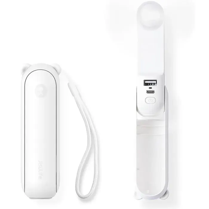 Mini ventilateur portable haut de gamme Life8 (F8) 2000 mAh rechargeable par USB fonction lampe de poche JISULIFE Blanc