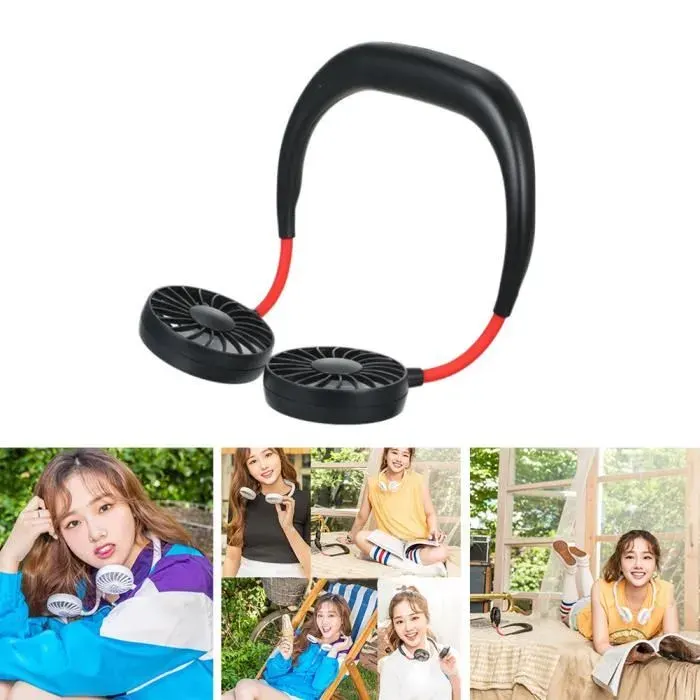 Mini Ventilateur Portable - Non spécifié - Modèle Double - 3 Vitesses - Rechargeable USB - Noir