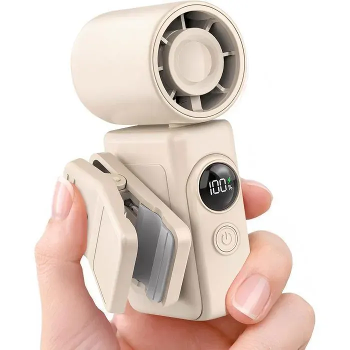Mini Ventilateur Portable Rechargeable avec Clip Amovible 360° 2400 mAh 13500 RPM - pour Poussette Bureau Extérieur