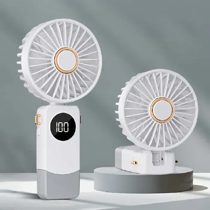 Mini ventilateur portable rechargeable par USB Écran à LED，5 vitesses blanc