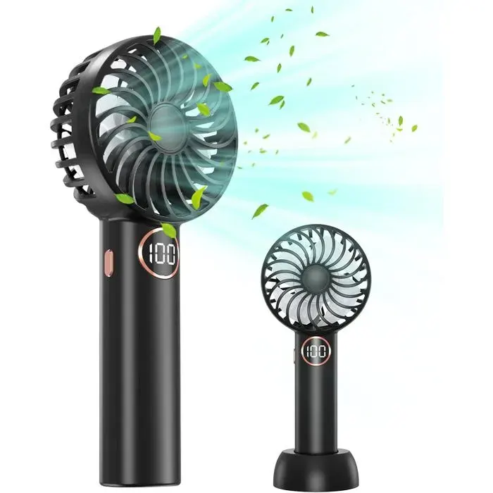 Mini ventilateur portable rechargeable par USB petit ventilateur de poche 5 vitesses avec base batterie 3000 mAh mini ventilateur