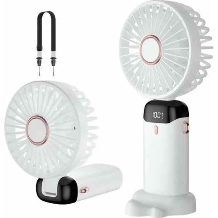 Mini ventilateur portable rechargeable USB 5 vitesses batterie 4200 mAh pliable bureau extérieur blanc – DELKEVIC