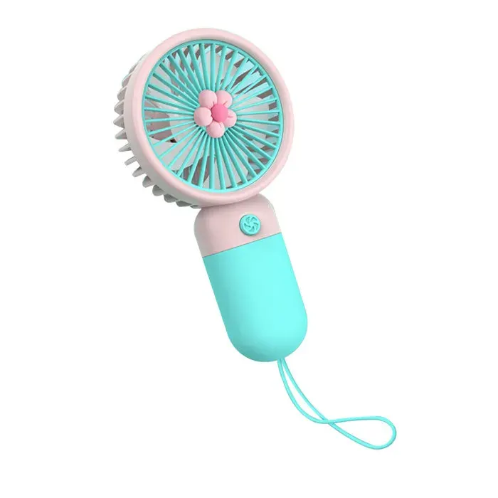 Mini ventilateur portable– Rechargeable USB design fleur mignon vent puissant – pour voyage bureau extérieur – Rose/Bleu