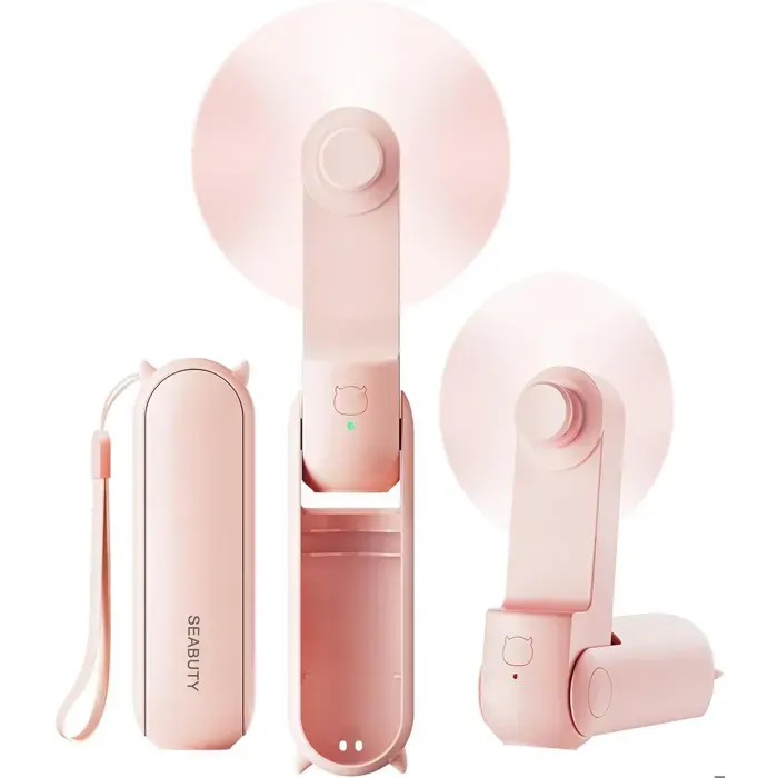Mini Ventilateur Portable SEABUTY 2 en 1Ventilateur de Poche avec Batterie Externe - Silencieux - Pour Femme et Fille