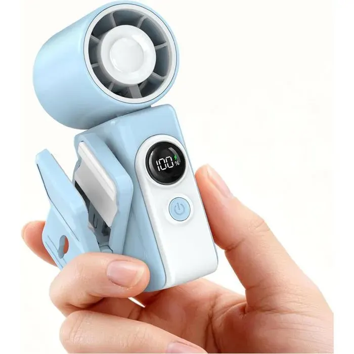 Mini ventilateur Portable sur pince design sans mains turbine Rechargeable USB 4 vitesses avec affichage LED format de poche
