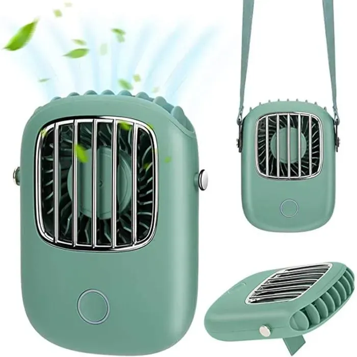 Mini ventilateur portable tour de cou rechargeable USB refroidisseur d’air pour camping bureau et extérieur vert