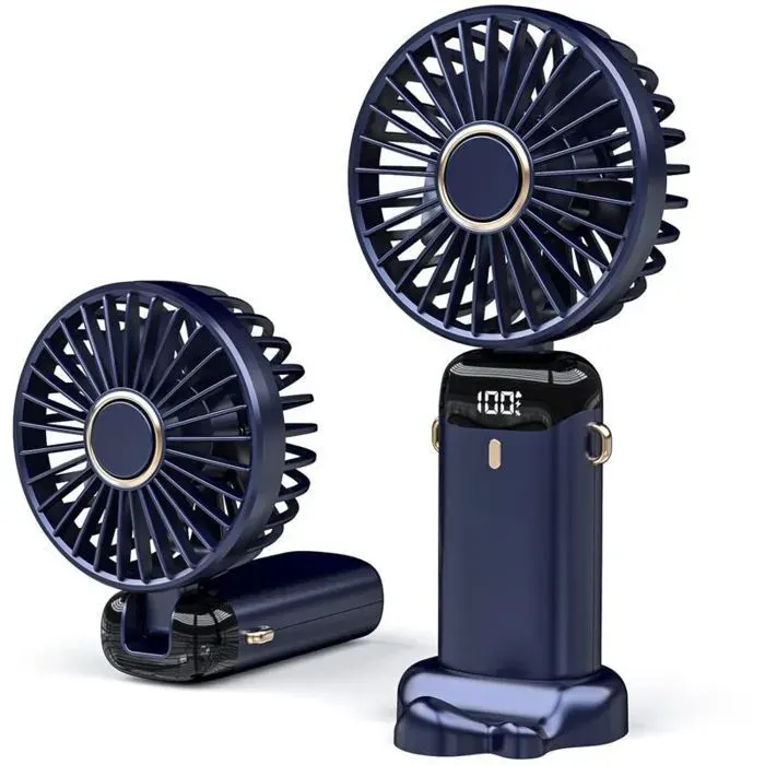 Mini ventilateur portable USB 1200mAh – 5 vitesses réglables – Autonomie 2 à 4 heures – Pliable pour voyage et bureau – Bleu