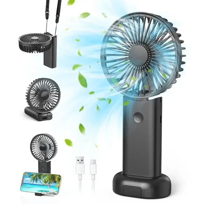 Mini ventilateur portable USB 3000mAh 3 vitesses silencieux rechargeable noir Meoiruery