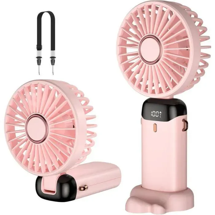 Mini Ventilateur Portable USB Rechargeable 2000mAh – 5 Vitesses Pliable avec Base – Pour Bureau & Extérieur – Ventilateur de Poche