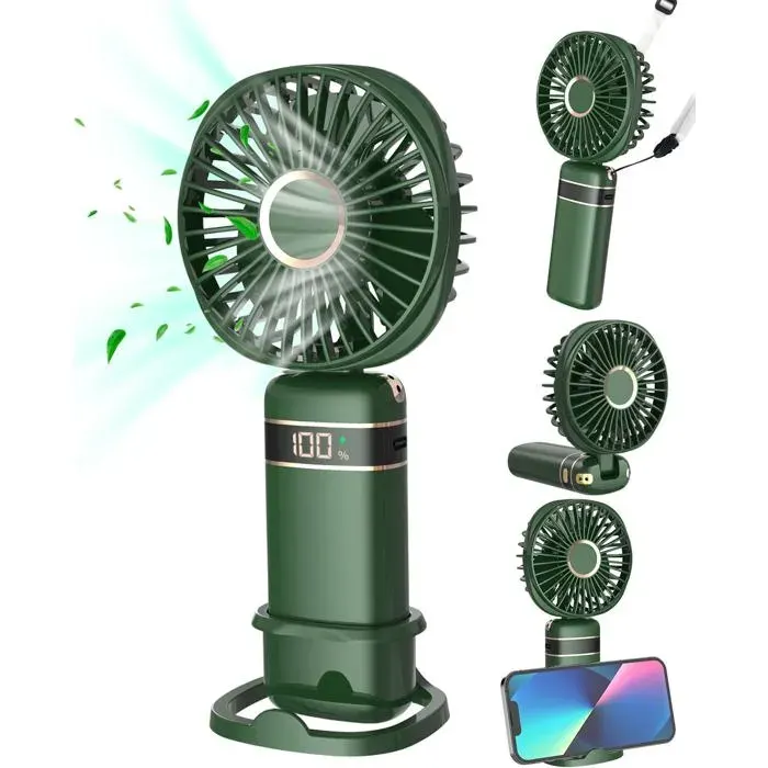 Mini ventilateur portable USB rechargeable 5 vitesses pliable avec base et cordon idéal pour la maison le bureau la chambre