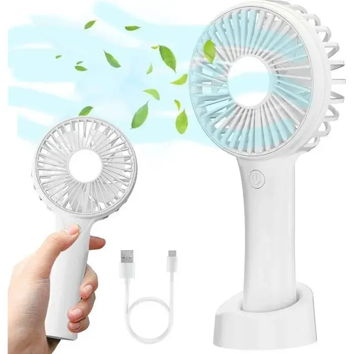 Mini Ventilateur Portable USB Rechargeable Silencieux 3 Vitesse 2500mAh Ventilateur à Main Refroidissement - Blanc