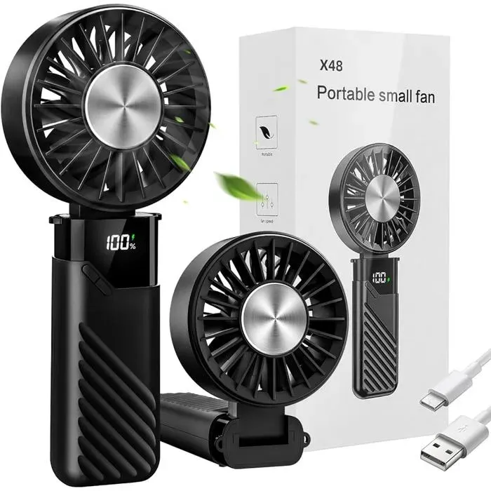 Mini Ventilateur Portable USB Rechargeable Silencieux 5 Vitesses Pliable Bureau Extérieur