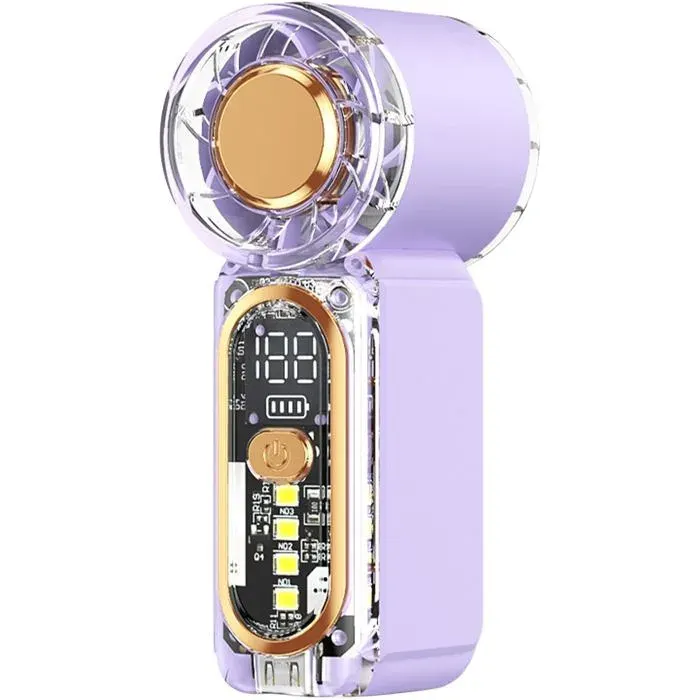 Mini-ventilateur portable3 vitesses réglables silencieux rechargeable USB sans bruitAffichage LEDIntérieur extérieurViolet