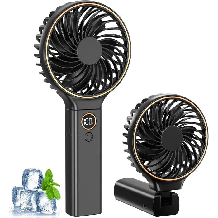Mini Ventilateur Portable6 vitesses avec Écran LEDRechargeable USB-CSilencieux Petit Ventilateur de Bureau pour voyage [Noir]