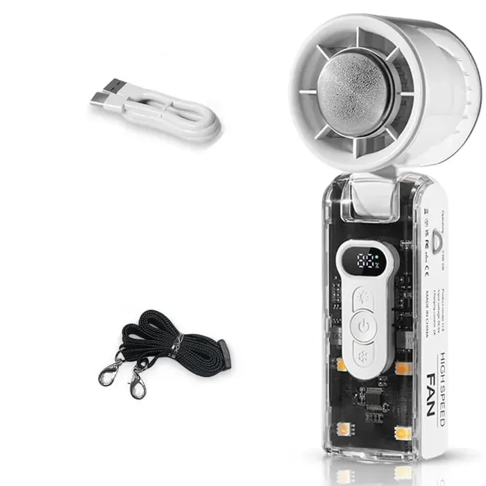 Mini-ventilateur portablePliable Avec Smart DisplayFlux dair spiralé à 360°3 600 mAh Haute capacitéTravail voyagestransparent