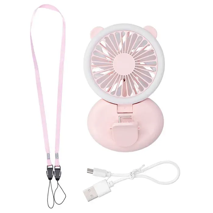 Mini ventilateur portatif à pince pliable USB à 3 vitesses avec sangle de suspension au couRose