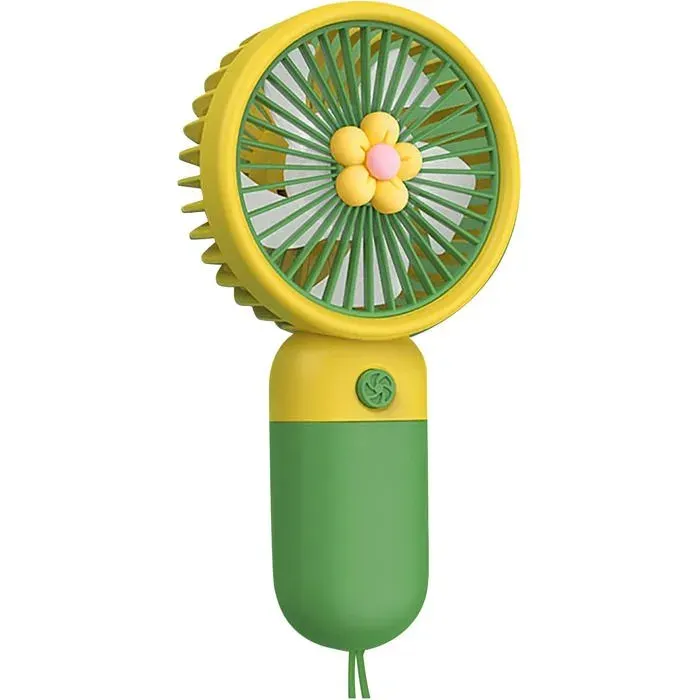 Mini ventilateur portatif rechargeable–Dessin animécadeaux pour enfants-Pour la maisonles étudiants et lextérieur-Fleur jaune