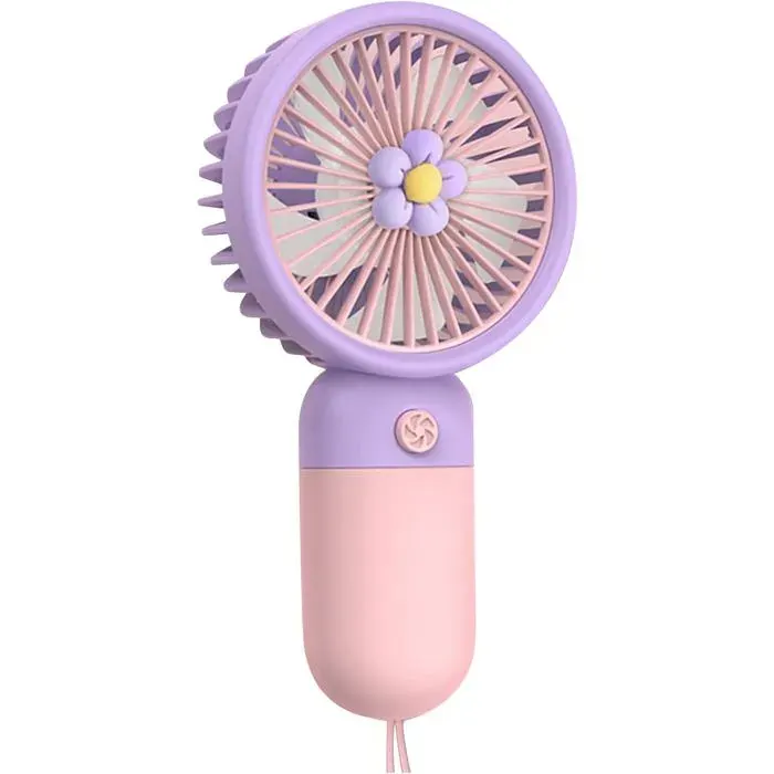 Mini ventilateur portatif rechargeable–Dessin animécadeaux pour enfants-Pour la maisonles étudiants et lextérieur-Fleur violette