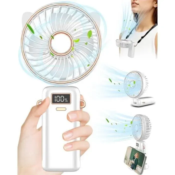 Mini Ventilateur Portatif Ventilateur à Main Ventilateur de Poche USB Rechargeable 5 Vitesse 4-12H de Travail Petit Ventilateur de
