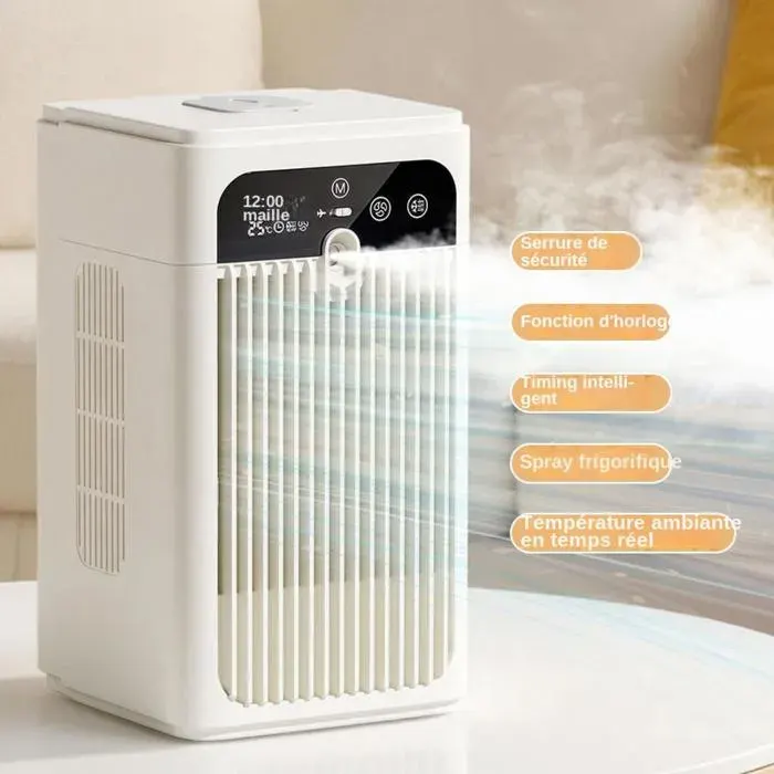Mini ventilateur rafraîchissant humidificateur tactile réservoir 500mL 2 vitesses minuterie connexion Type-C portable bureau cuisine