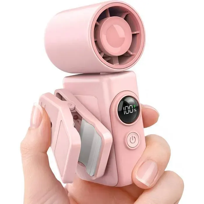 Mini Ventilateur Rechargeable Mains Libres - Clip Amovible 360° 13500 RPM 2400 mAh - pour Poussette Bureau Voyage