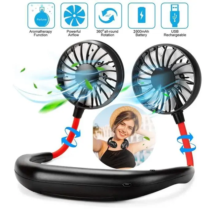 Mini Ventilateur Sportif - PLAIOIRE - Modèle USB - 3 Vitesses - Rotation 360° - LED Multicolore