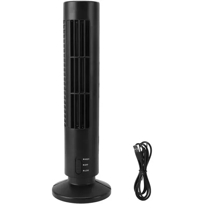 Mini ventilateur tour ventilateur de bureau sans pales tour de table USB à 2 vitesses pour bureau ou chambre (noir)
