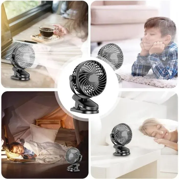 Mini ventilateur USB de table avec clip ventilateur de table à clip silencieux avec batterie rechargeable 10 000 mAh