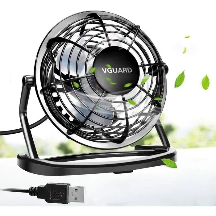Mini Ventilateur USB Fan360 Degrés RotationPortable de 4 Pouces Silencieux Ventilateur de Bureau/Table — coloris Noir