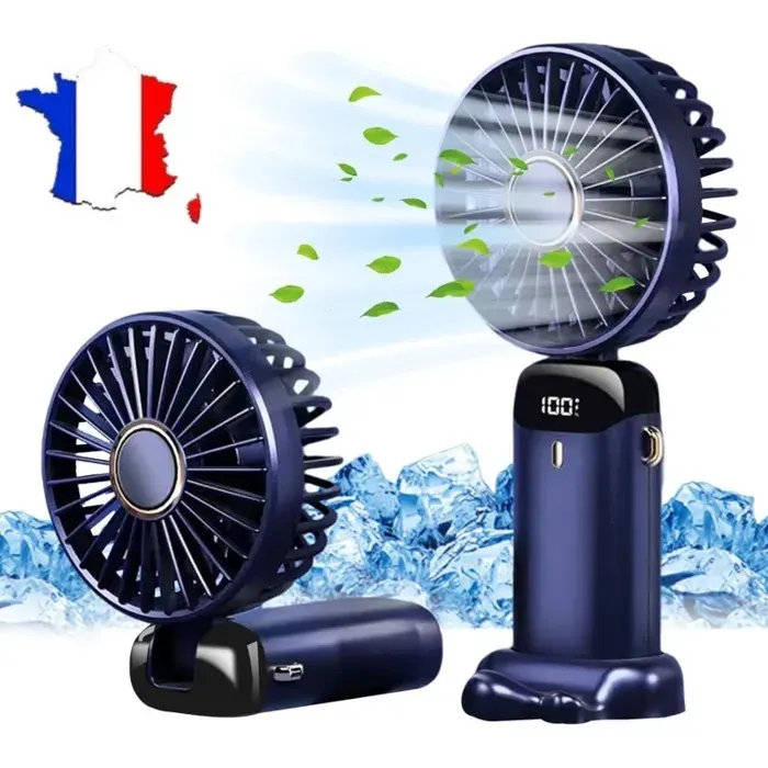 Mini ventilateur USB pliable – 5 vitesses écran LED – Bleu Foncé bleu VENTILATEUR