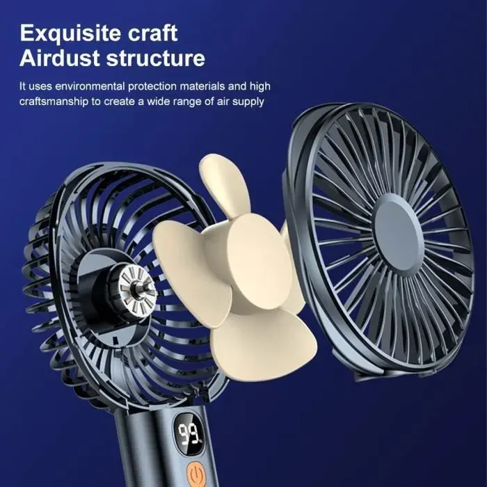 Mini Ventilateur - USB - Portable - 5 Vitesses - Couleur Bleue - 10 000 mAh