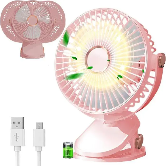 Mini ventilateur USB portable à pince rose