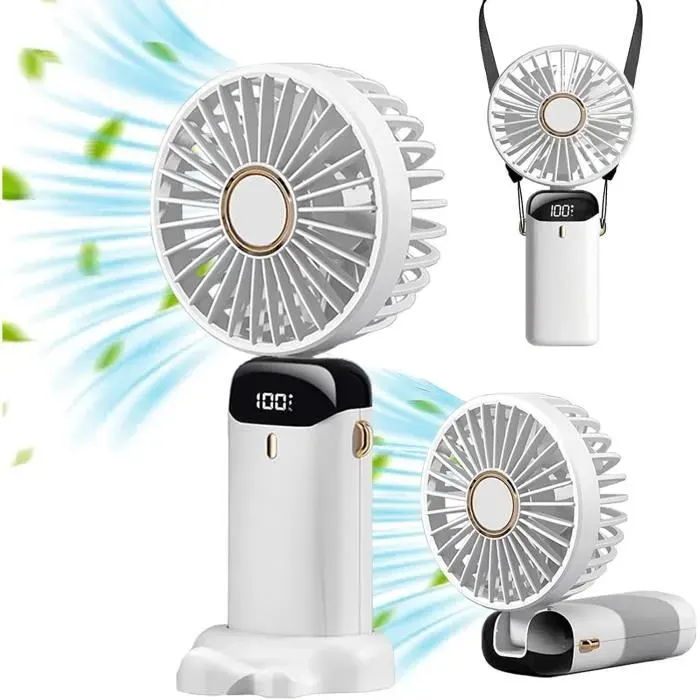 Mini Ventilateur - USB - Portable - Batterie 5000mAh - 5 Vitesses - Blanc — coloris Blanche