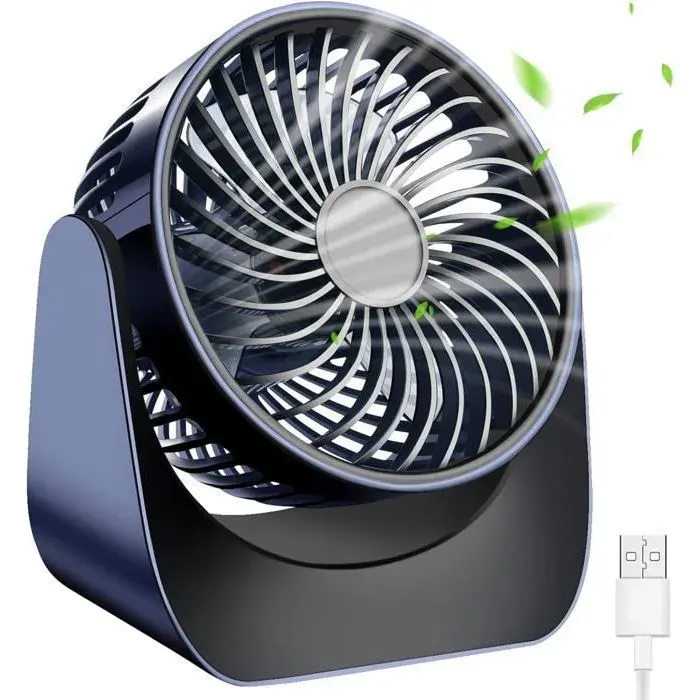Mini ventilateur USB portable rotatif à 360° silencieux petit ventilateur de bureau 3 vitesses bleu foncé