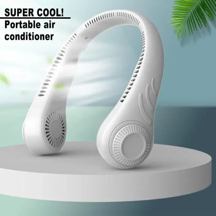 Mini Ventilateur USB Portable Serre-Nuque Ventilateur Sportif Suspendu Au Cou avec 3 heures de travailpour Voyage Bureau - blanc